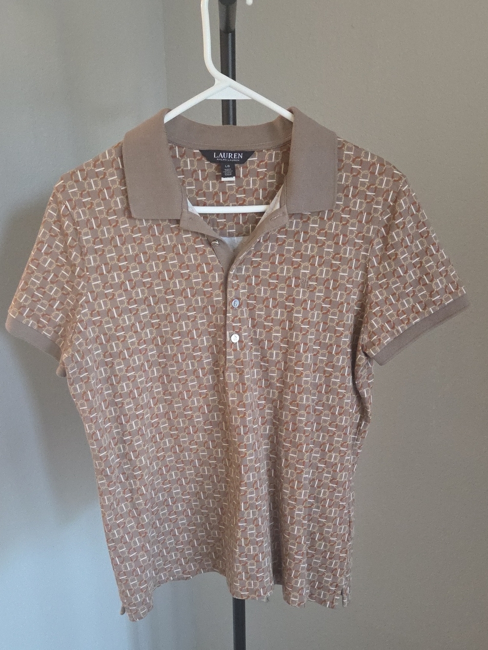 Lauren Ralph Lauren Brown Chain Print Knit Polo